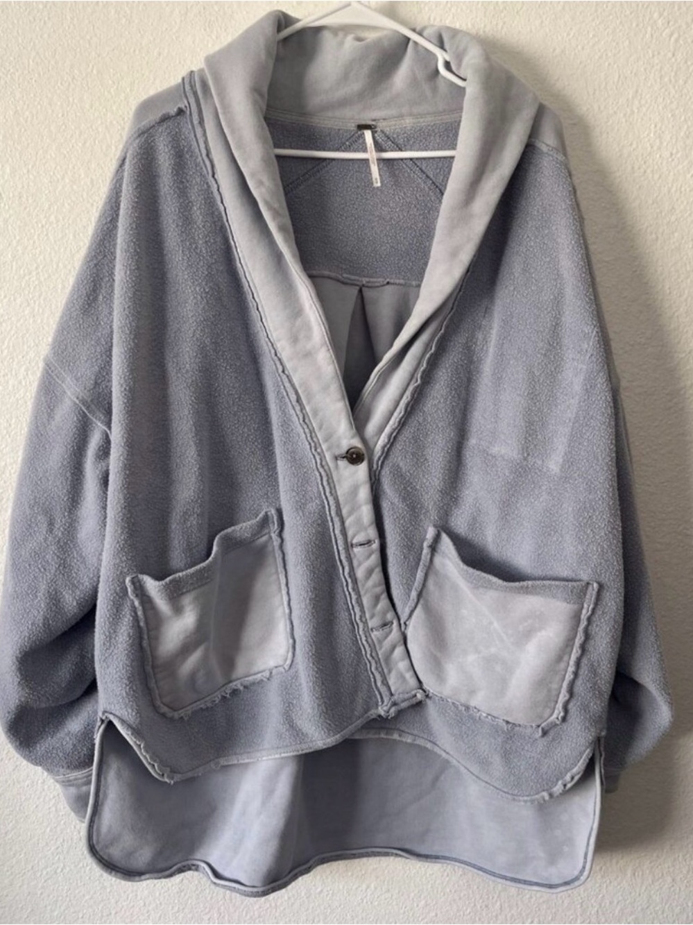 Free People Jordan Slouchy Reversed Fleece Jacket Bleached Military Blue M